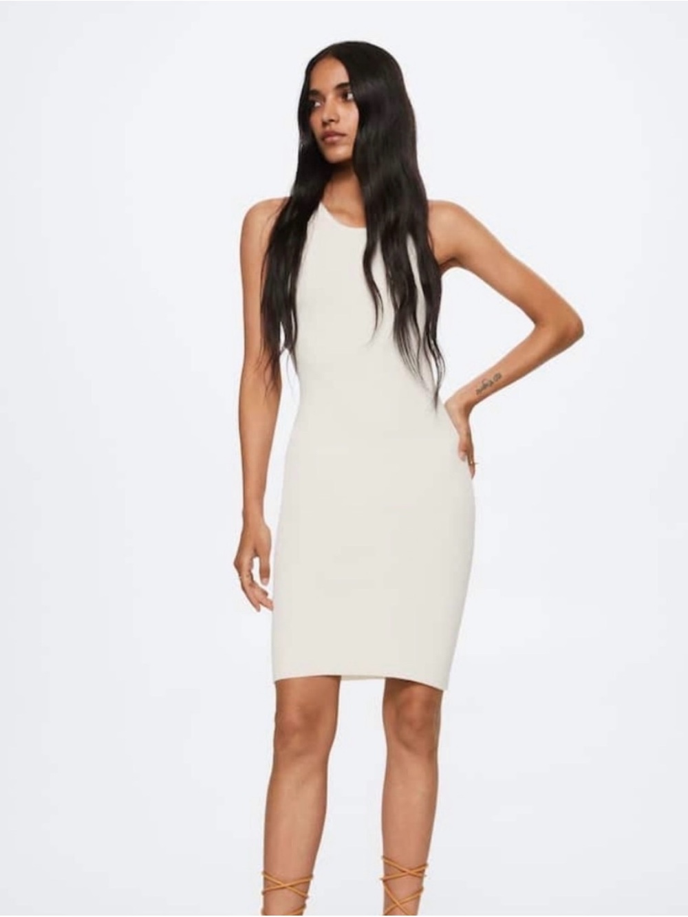 Mango Cream Sleeveless Midi Bodycon Dress